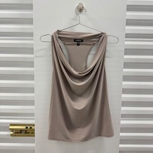Express Womens Cowl Neck Racerback Tank Top Taupe XS Sleeveless Drape Front